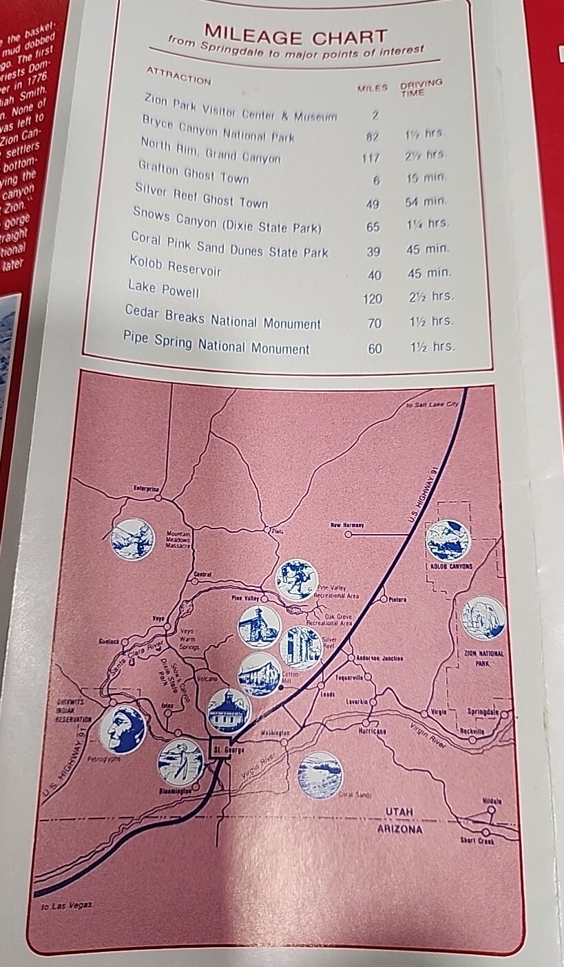 Lot 2 Vtg 1974 Zion National Park Map Travel Guide Information Brochure Utah