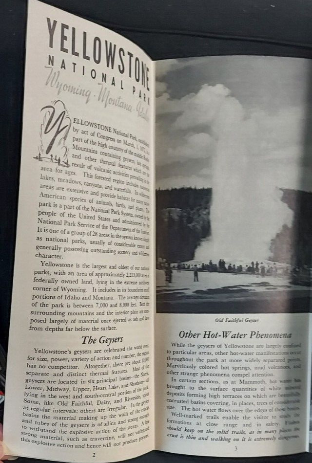 1949 Tourist Brochure Yellowstone National Park Map Falls Geysers Roads Trails