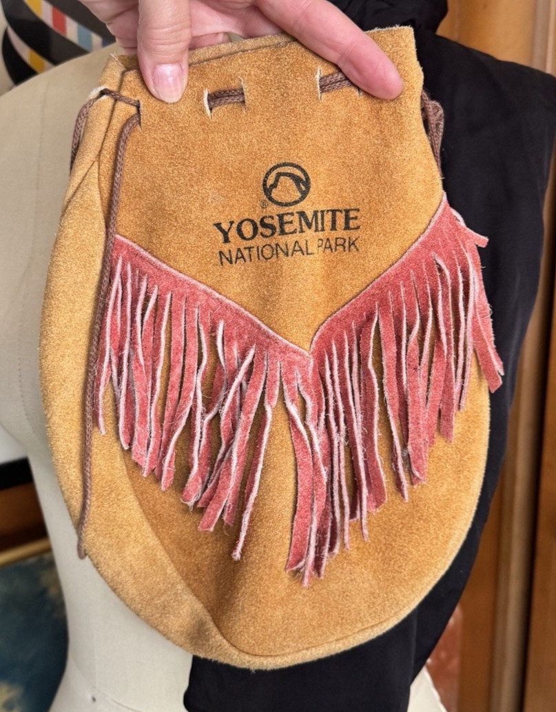 Vintage Yosemite National Park Souvenir Leather suede Pouch 10.5″ x 9″ wide