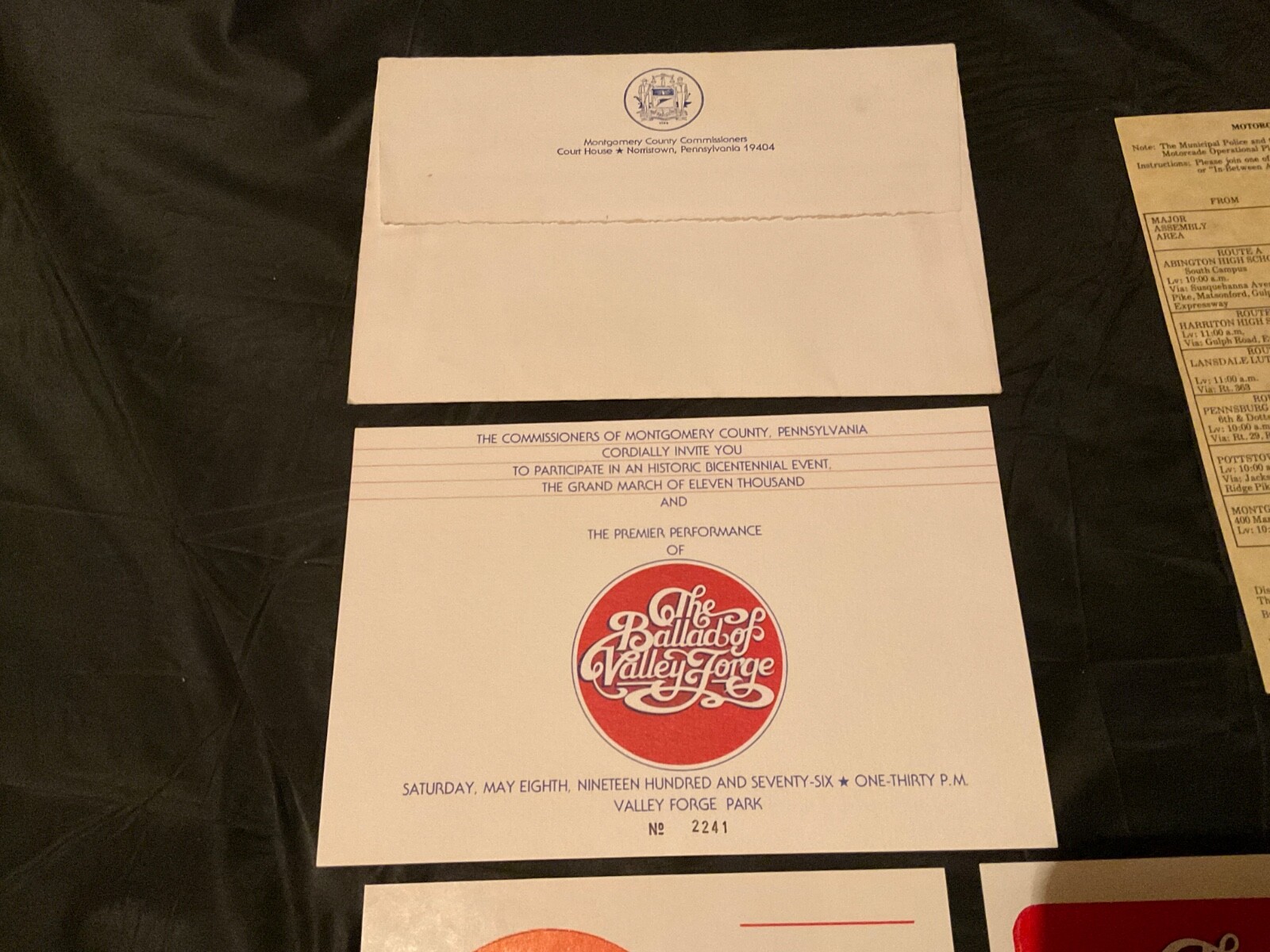 “Ballad of Valley Forge” Bicentennial Celebration 1976 Invitation/Program/Ticket