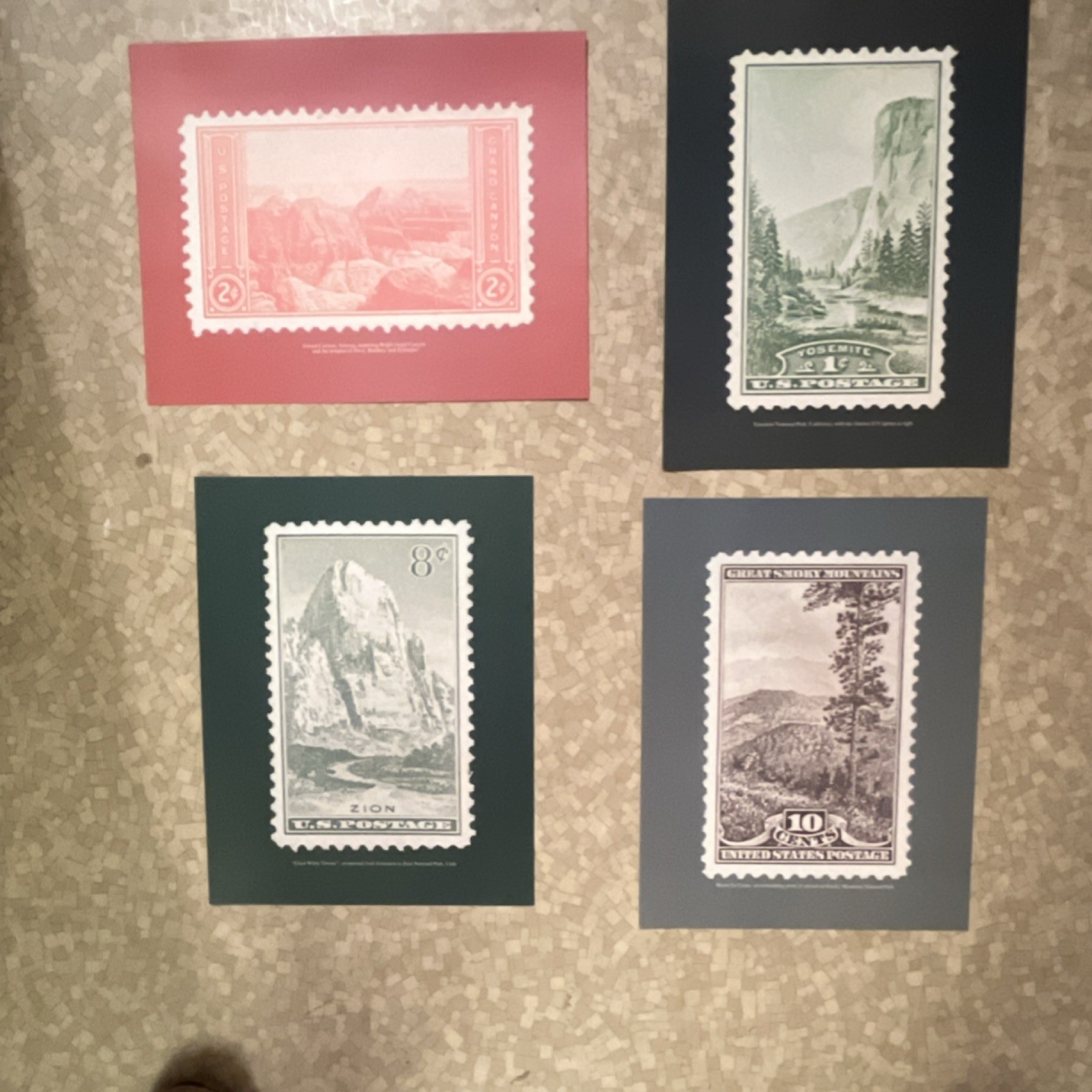 Set of 4 National Park Stamp Prints – Grand Canyon, Yosemite, Zion & Smoky Moun…