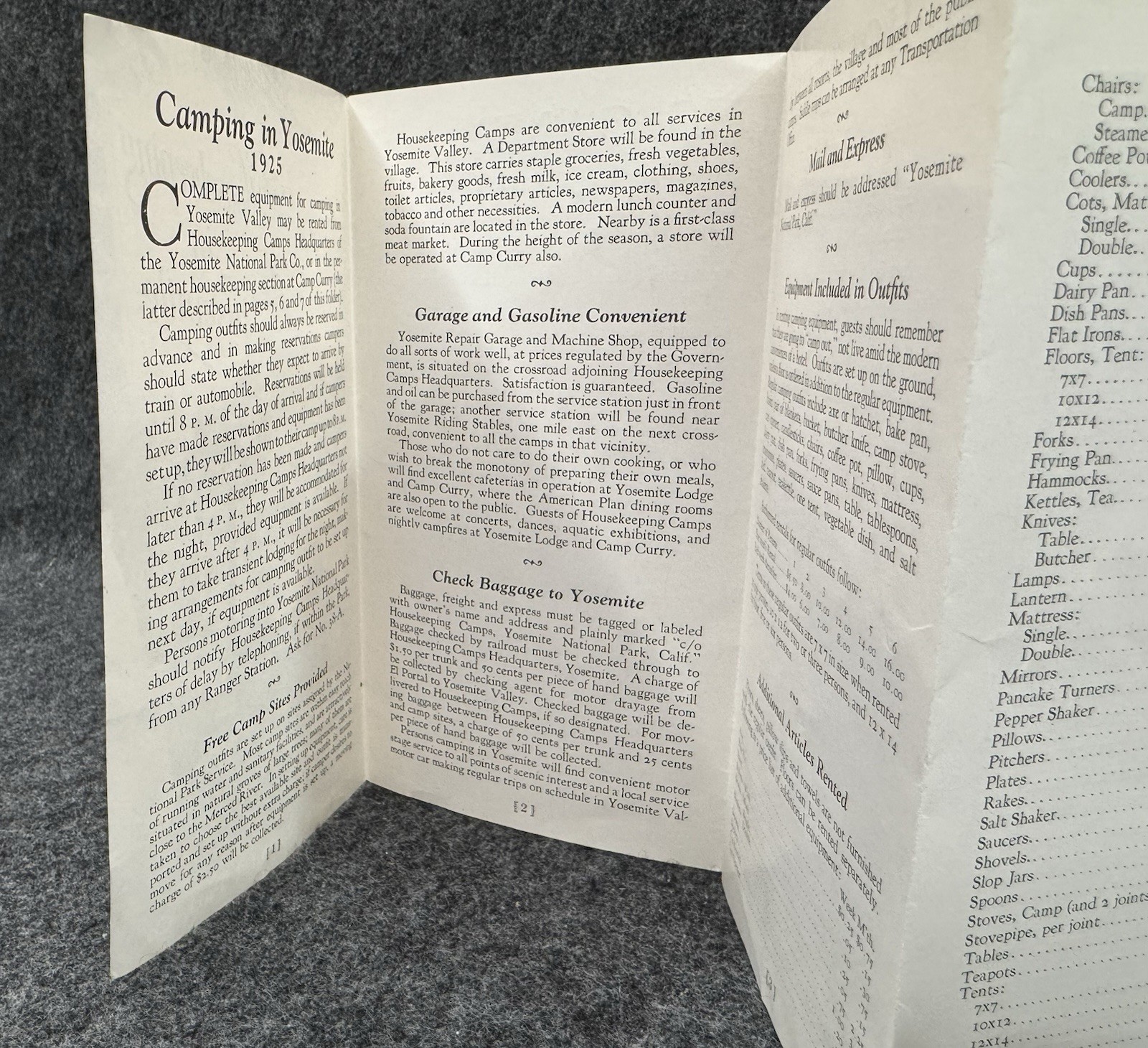 RARE 1925 Camp Curry Housekeeping in Yosemite Park Ad Brochure Tent Camping Rate