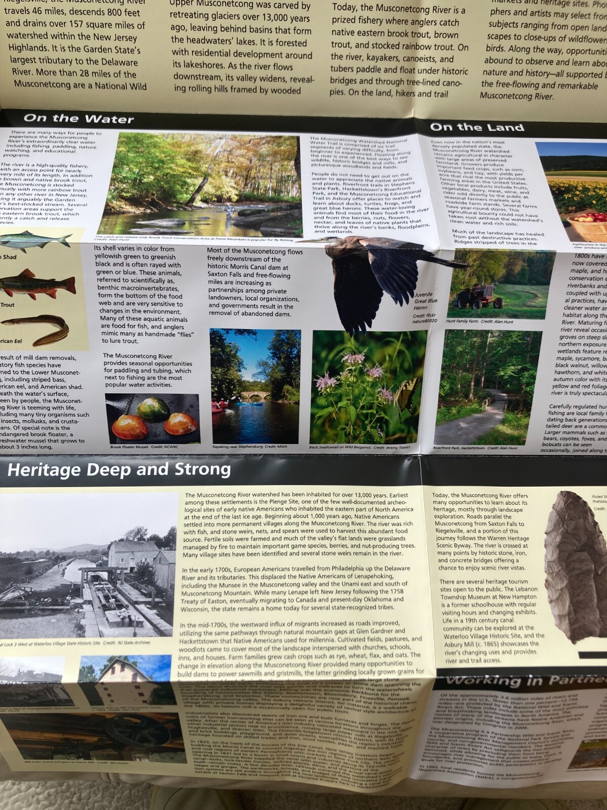 MUSCONETCONG RIVER NATIONAL PARK UNIGRID BROCHURE NEW JERSEY Fishing Canoe Kayak
