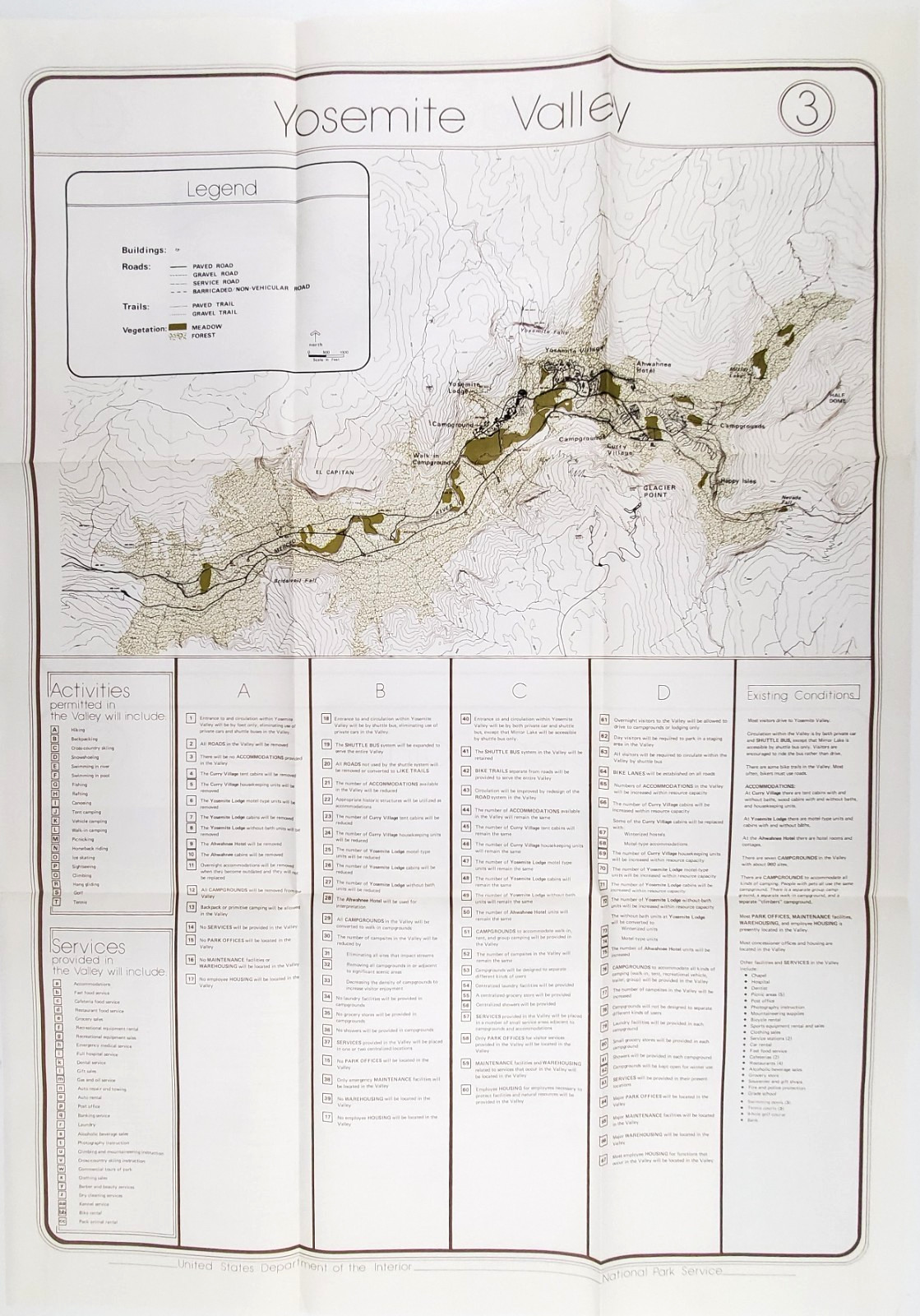 1975 Yosemite Park CA Valley Wawona Glacier Dept Of Interior Plans Vintage Map