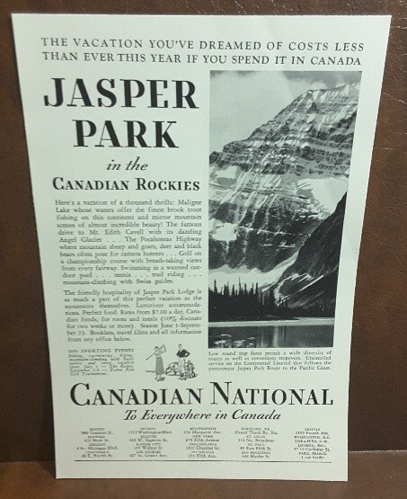 Canadian National Railroad Travel – Jasper Park Rockies – 1931-1933 AD Art LOT