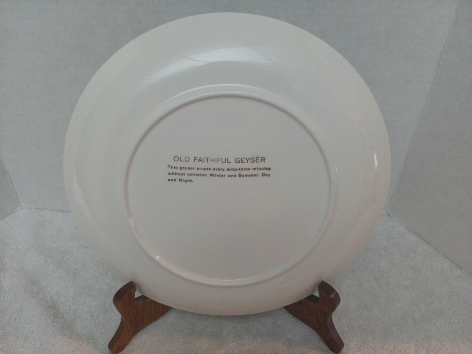 Old Faithful Geyser Yellowstone National Souvenir Plate Gold and White