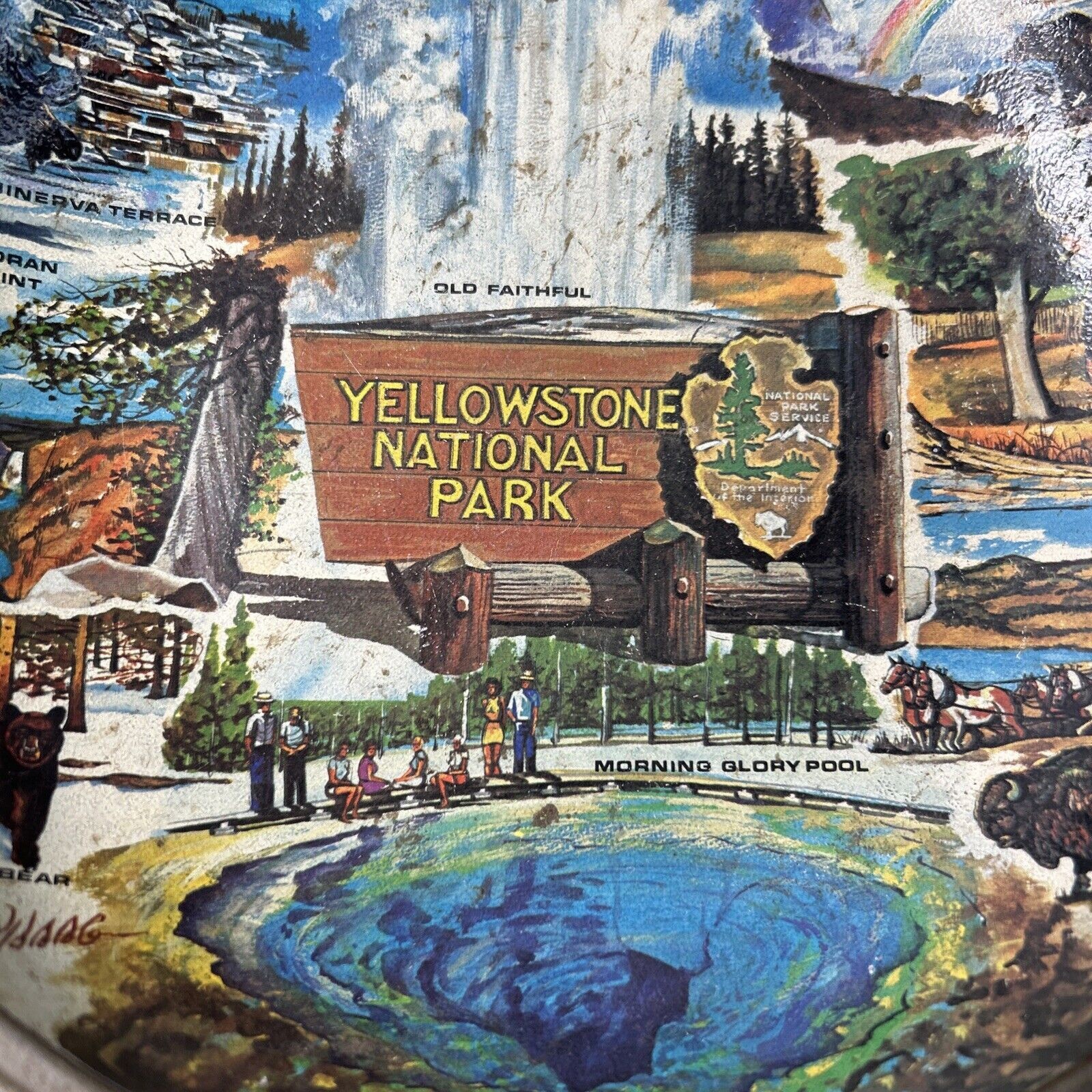 1960’s Yellowstone National Park Metal Tin Serving Tray Artist Ken Haag Souvenir