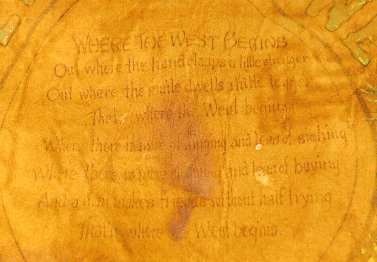 Vtg RARE Handcrafted Cowhide Yellowstone National Park Pillow Sham Poem Folk Art