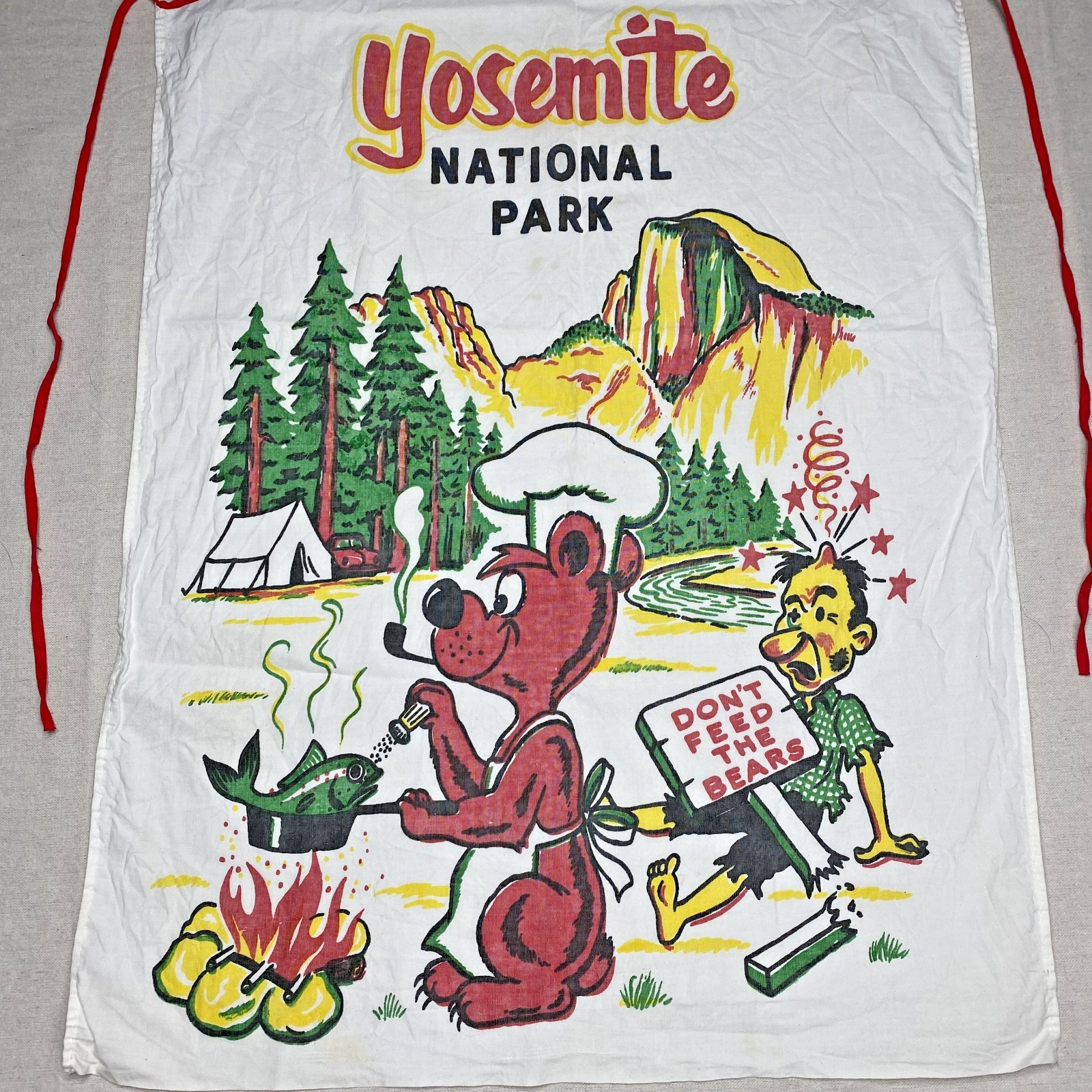 Yosemite National Park Don’t Feed The Bears Apron 1950’s Vintage Camping Bear