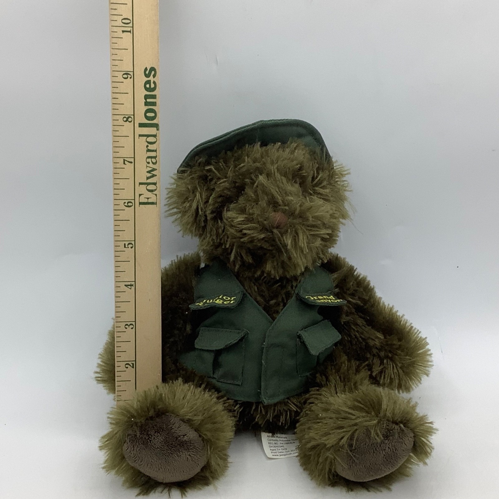 Jaag Junior Ranger Grand Canyon Plush Bear Olive Green Bucket Hat Pocket Vest 7”