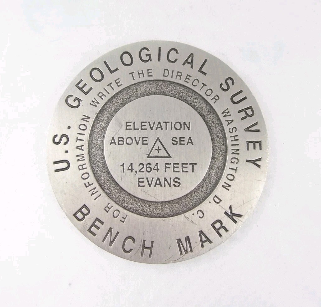 U.S. Geological Survey Mount Evans (Blue Sky) Bench Mark Paperweight Colorado