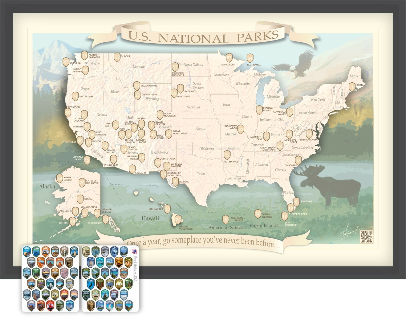 National Parks Map Push Pin and 3D Domed