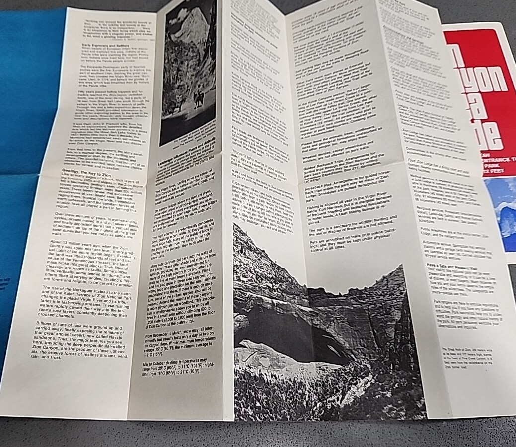 Lot 2 Vtg 1974 Zion National Park Map Travel Guide Information Brochure Utah