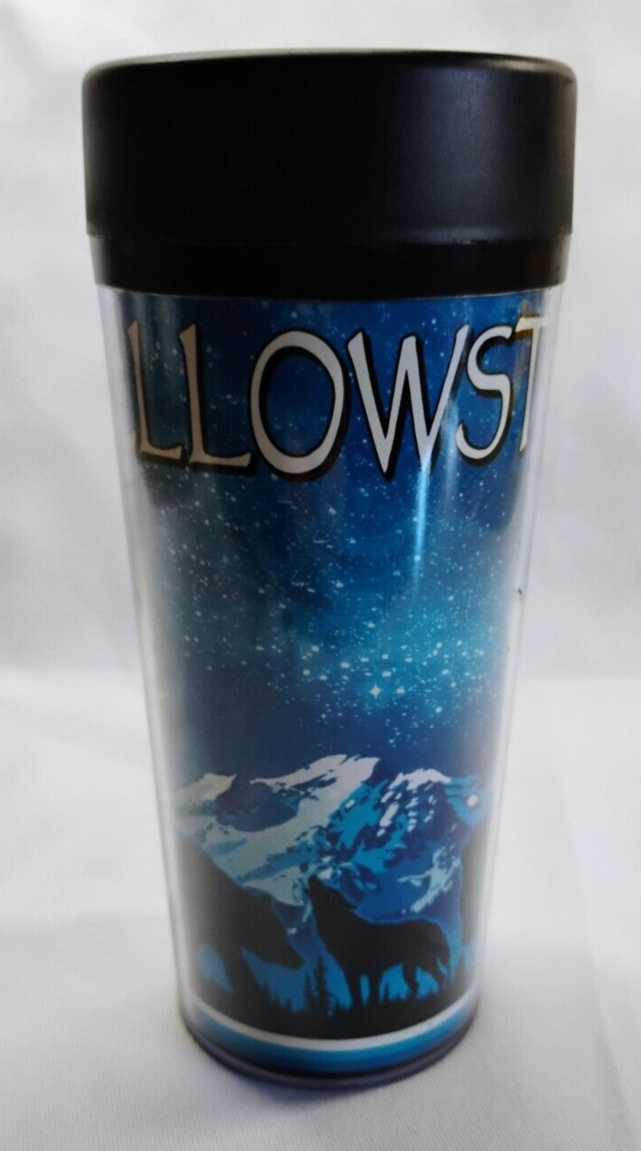 Yellowstone National Park Souvenir Travel Cup Wolf Elk Bear Bison Starry Night
