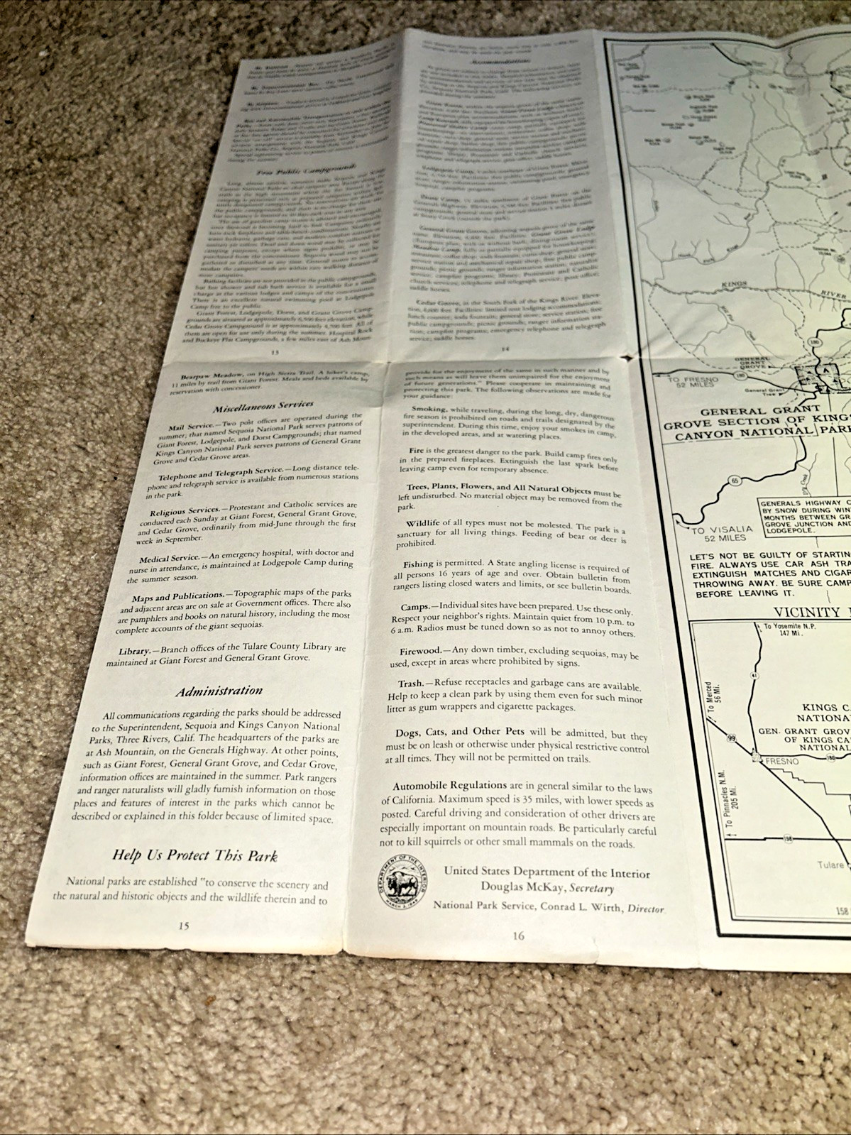 2 Vintage SEQUOIA NATIONAL PARK Brochures US Dept of Interior 1954 & 1957