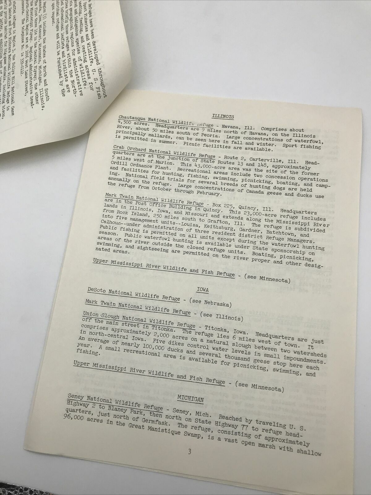 1961 NATIONAL WILDLIFE REFUGES NORTH CENTRAL REGION 3 Sport Fisheries & Wildlife