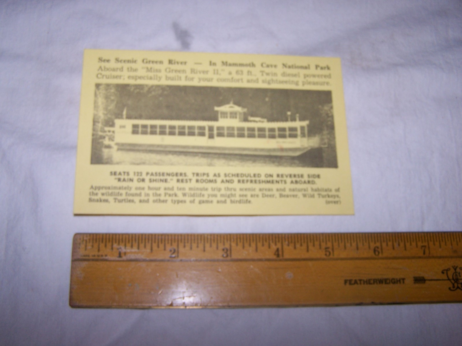 Vintage MISS GREEN RIVER II Card w Prices & Times MAMMOTH CAVE NATIONAL PARK