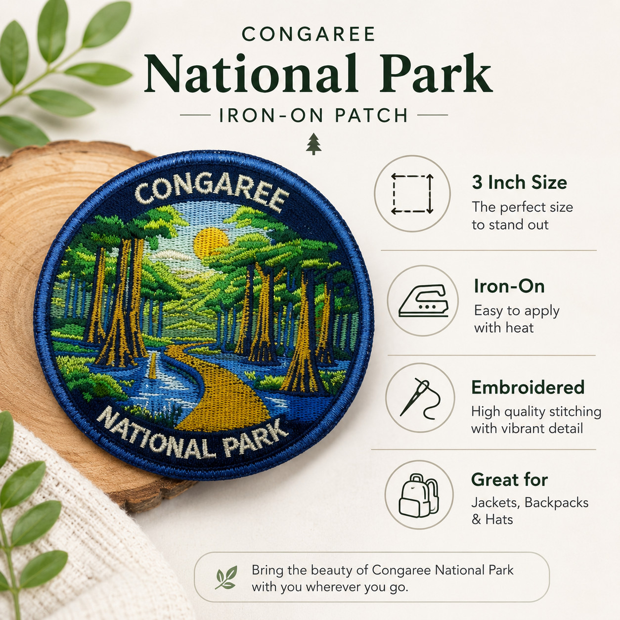 Congaree National Park Patch 3″ Iron On Embroidered Travel Souvenir Badge