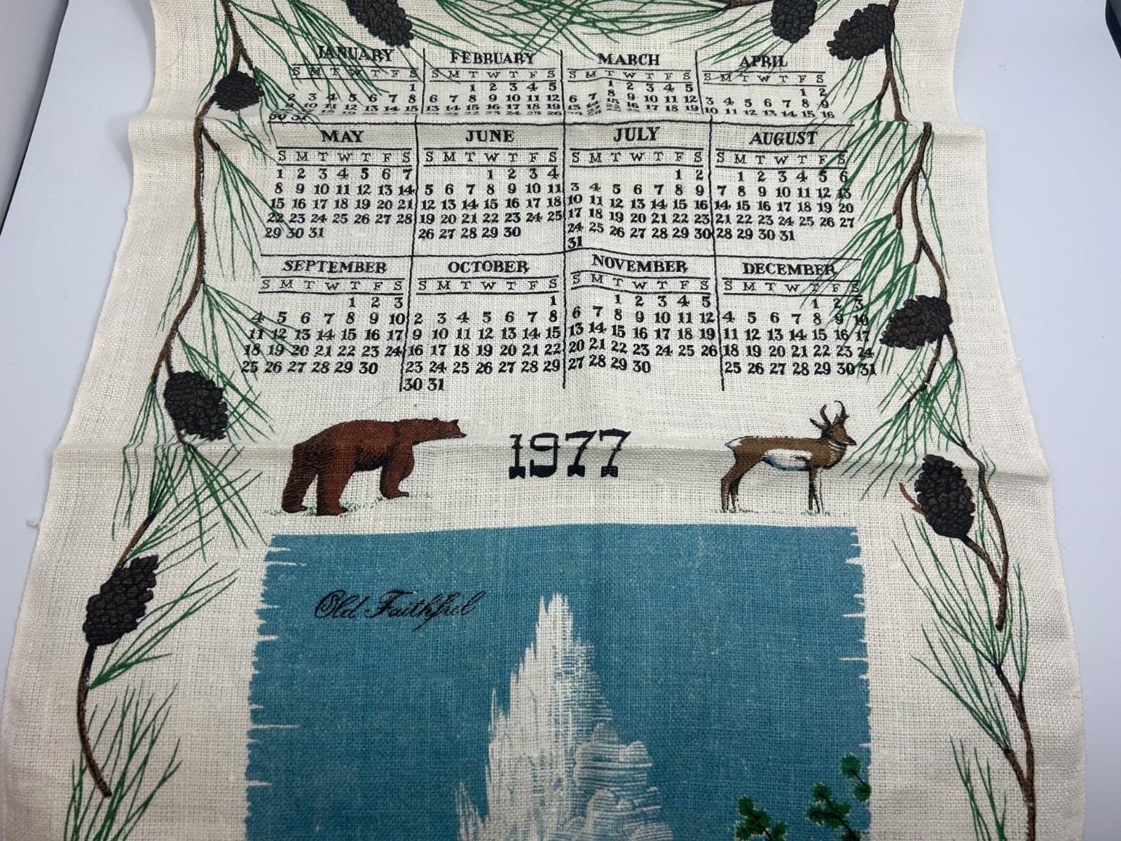 Vintage R.D.B Yellowstone National Park Calendar 1977 Wall Hanging