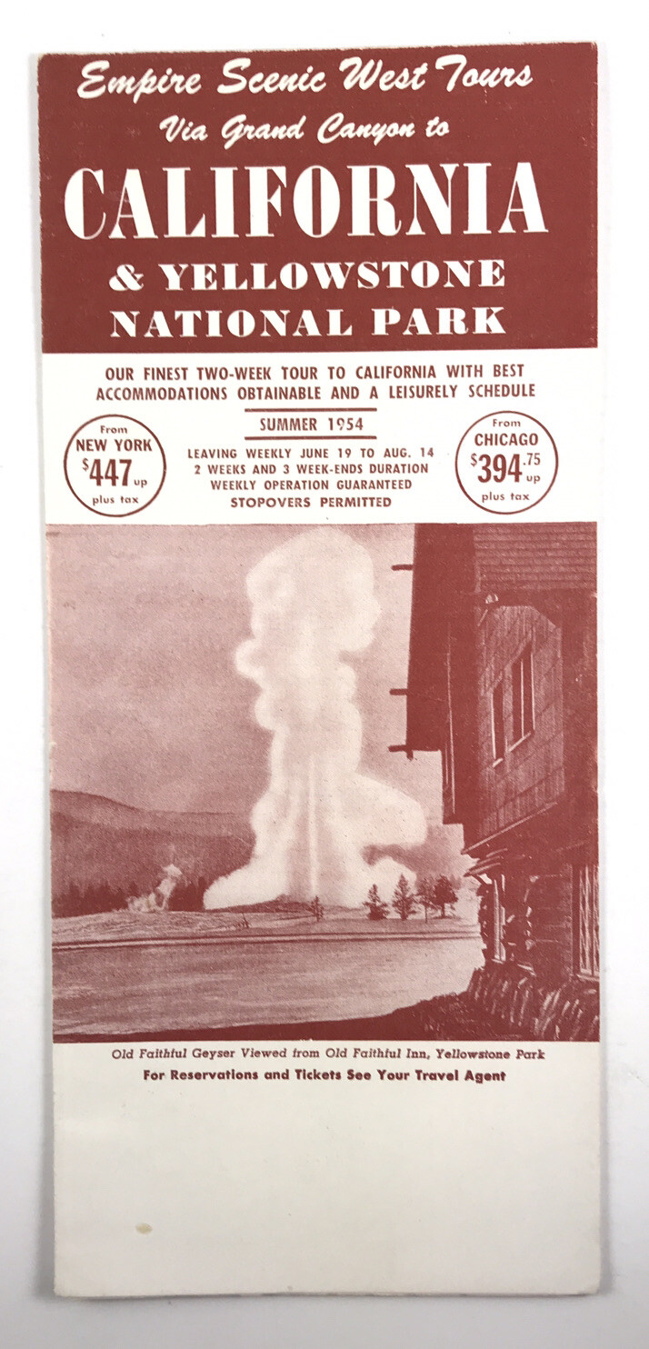 Vintage 1954 Empire West Tours Via Grand Canyon to CA & Yellowstone Foldout