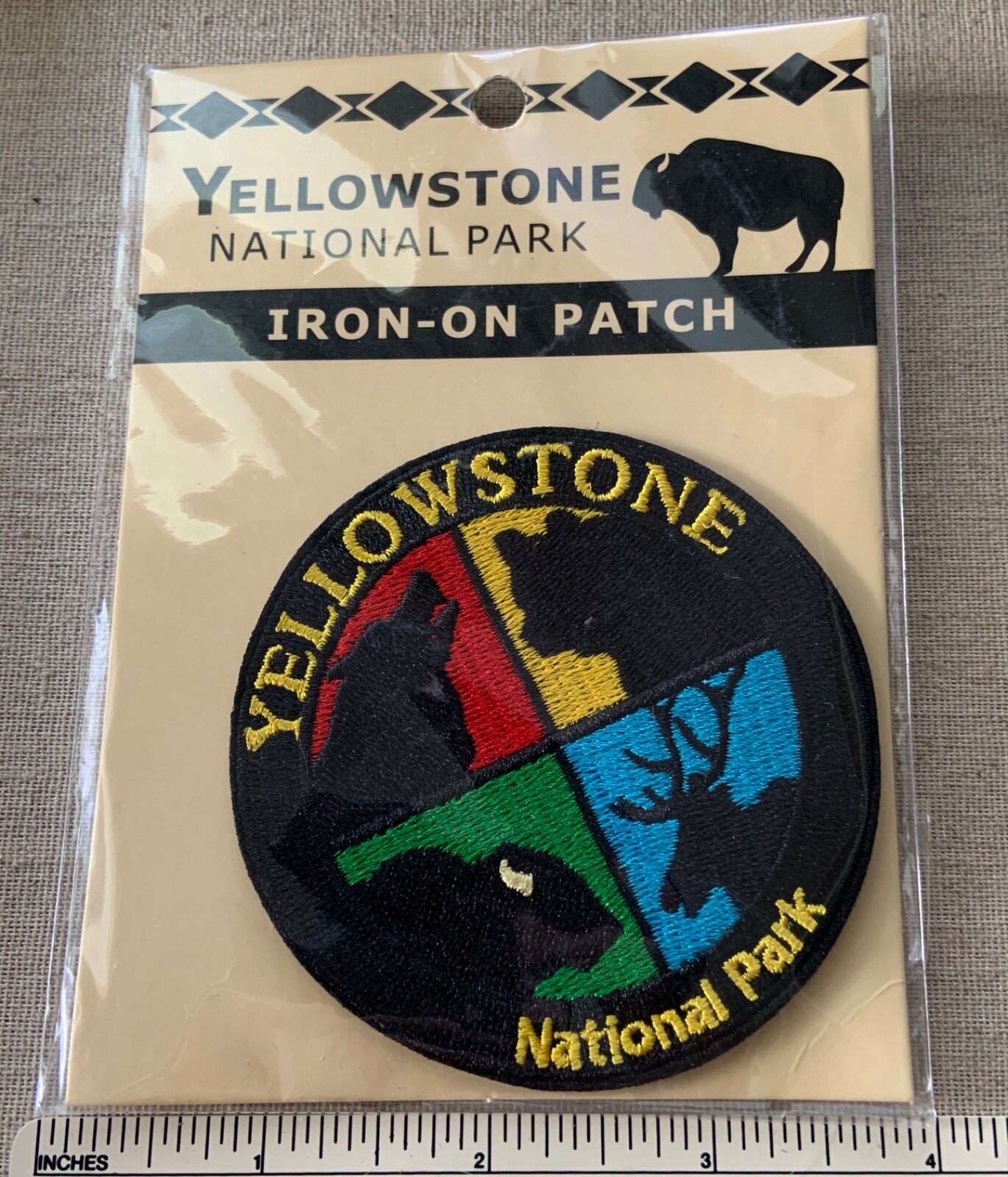 NOS YELLOWSTONE NATIONAL PARK Travel Souvenir PATCH Buffalo Elk Wolf Bear Badge