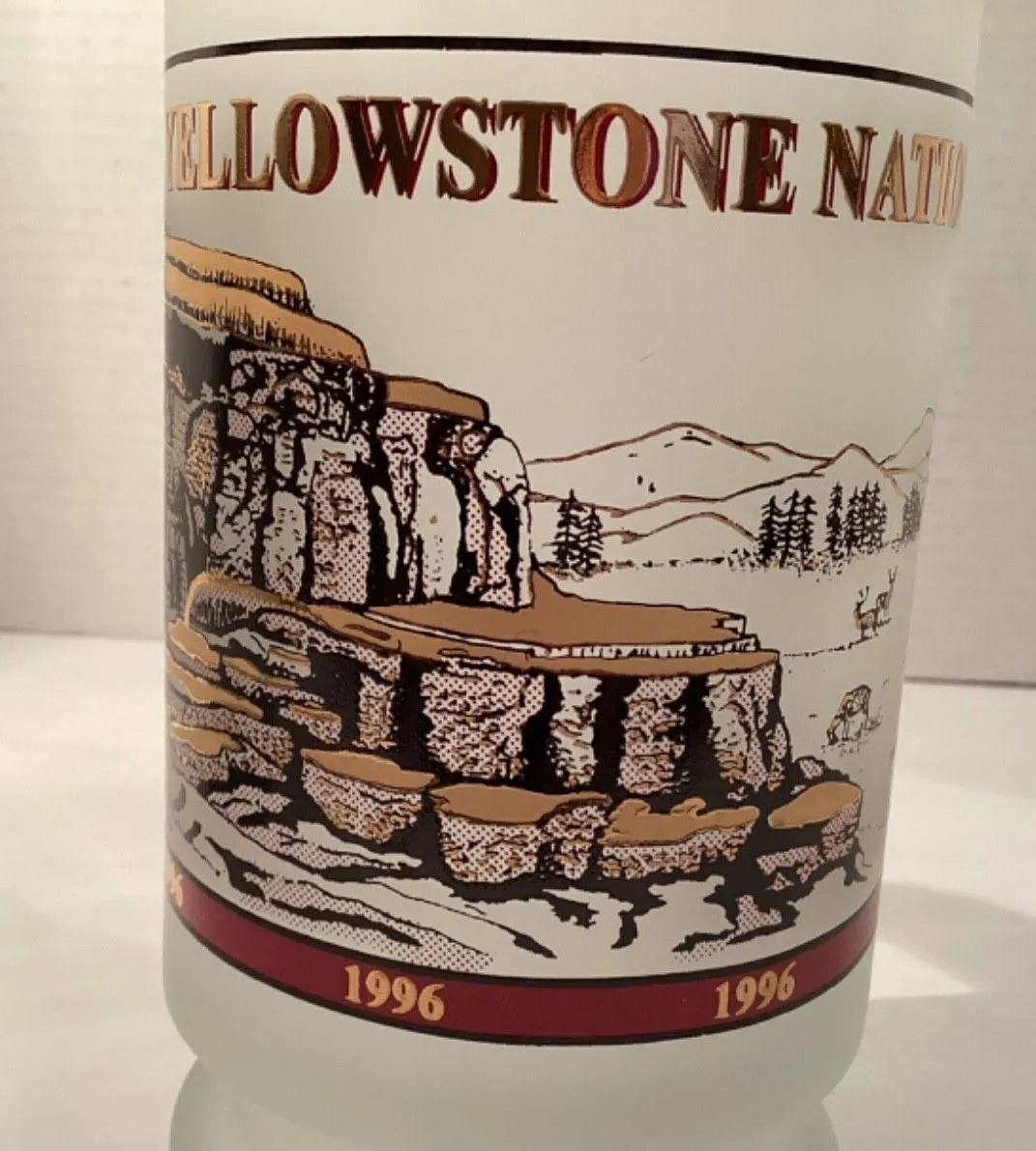 Vintage 1996 Yellowstone National Park Frosted Glass Mug