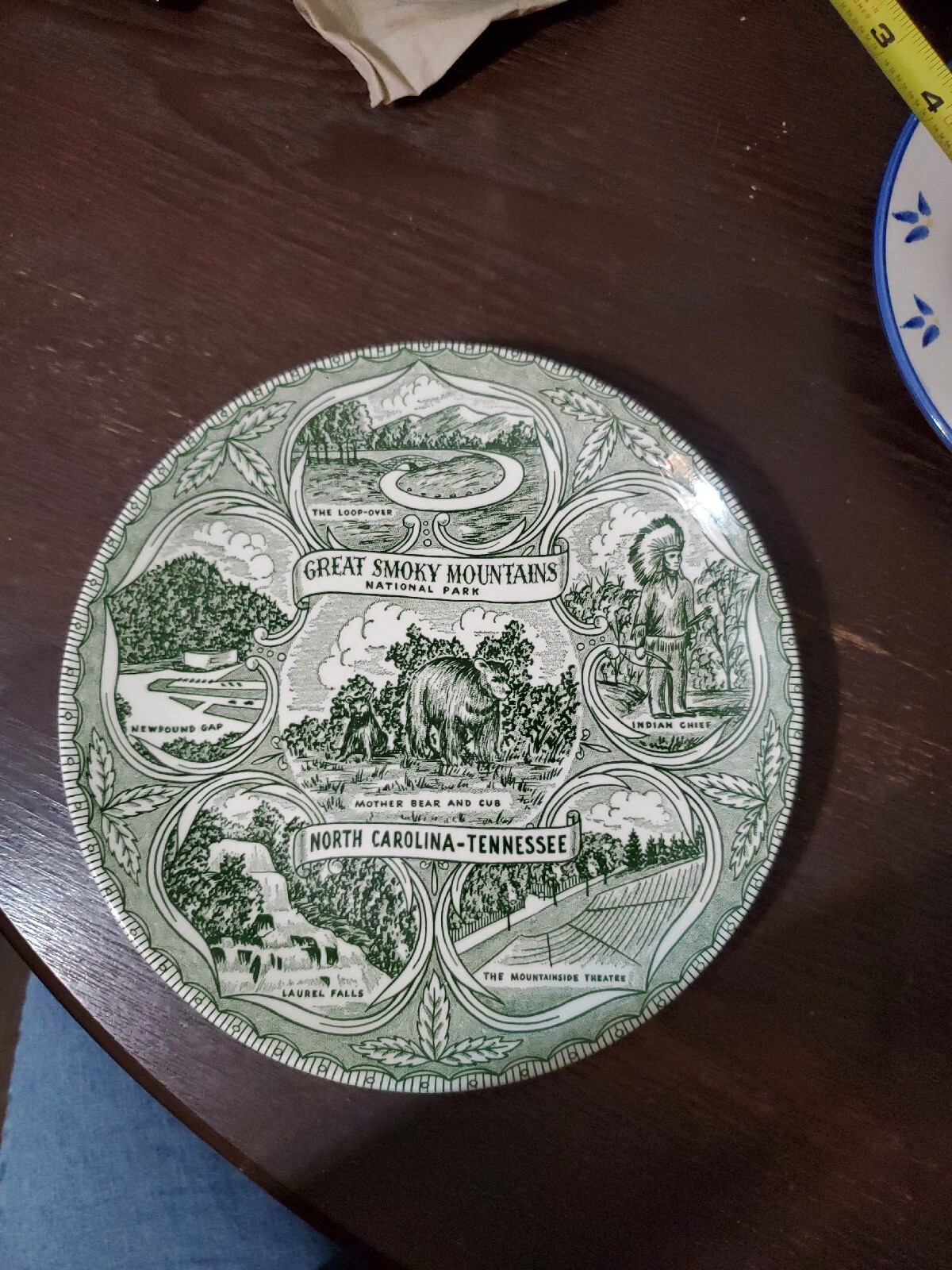 9 1/2″ COLLECTIBLE PLATE Great Smoky Mountains National Park Green on White VG