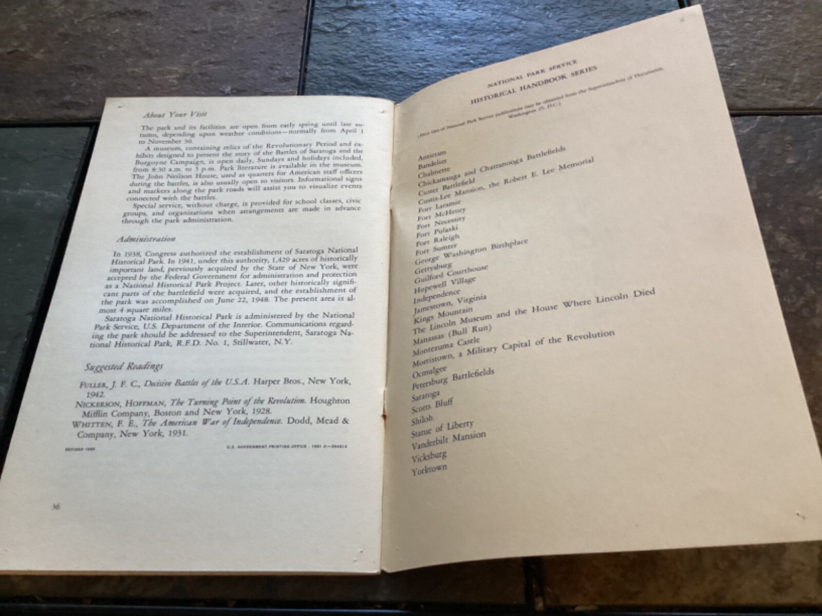 1961 Saratoga National Historical Park Guide