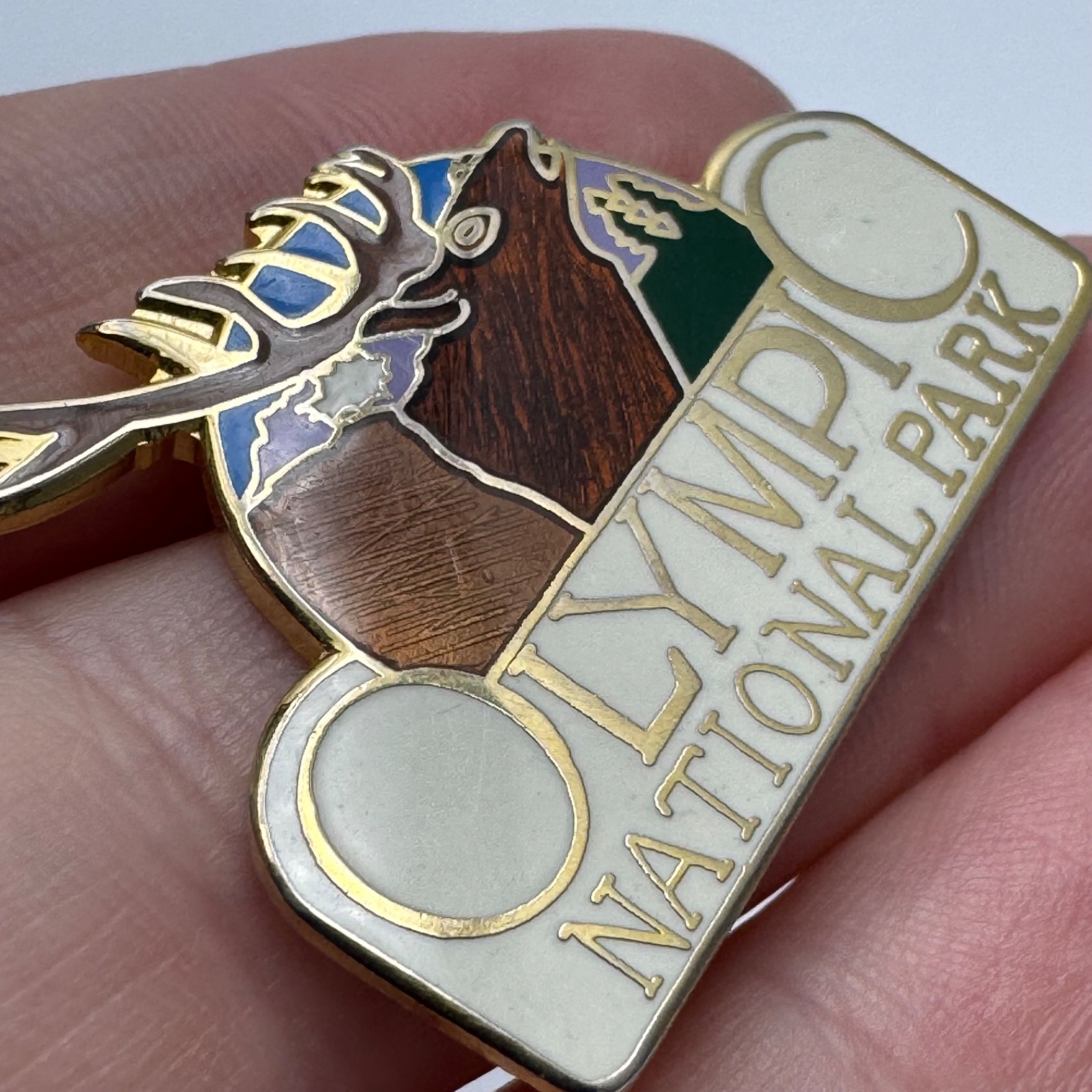 Vintage Olympic National Park Elk Scenic Lapel Pin Washington Travel