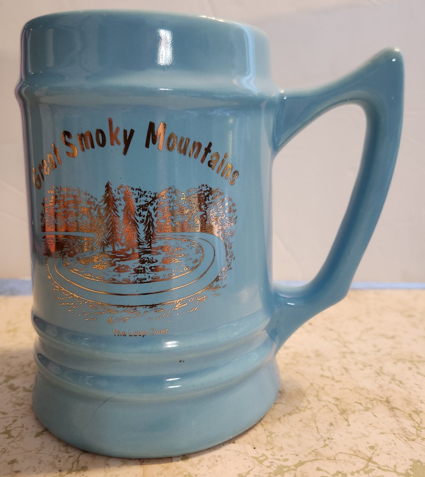 VTG Large Ceramic Powder Blue Mug Great Smoky Mountains National Park 20 Oz.