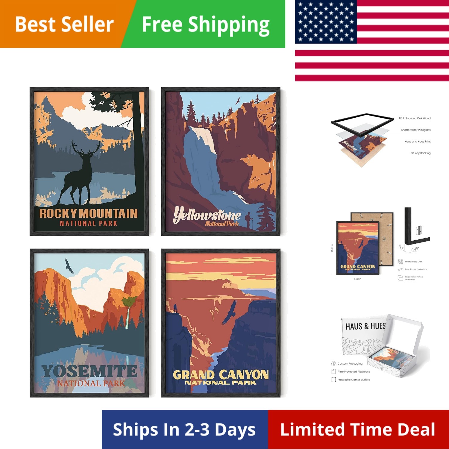 National Park -Set of 4 Vintage National Park Posters Set, Grand Canyon Art, …