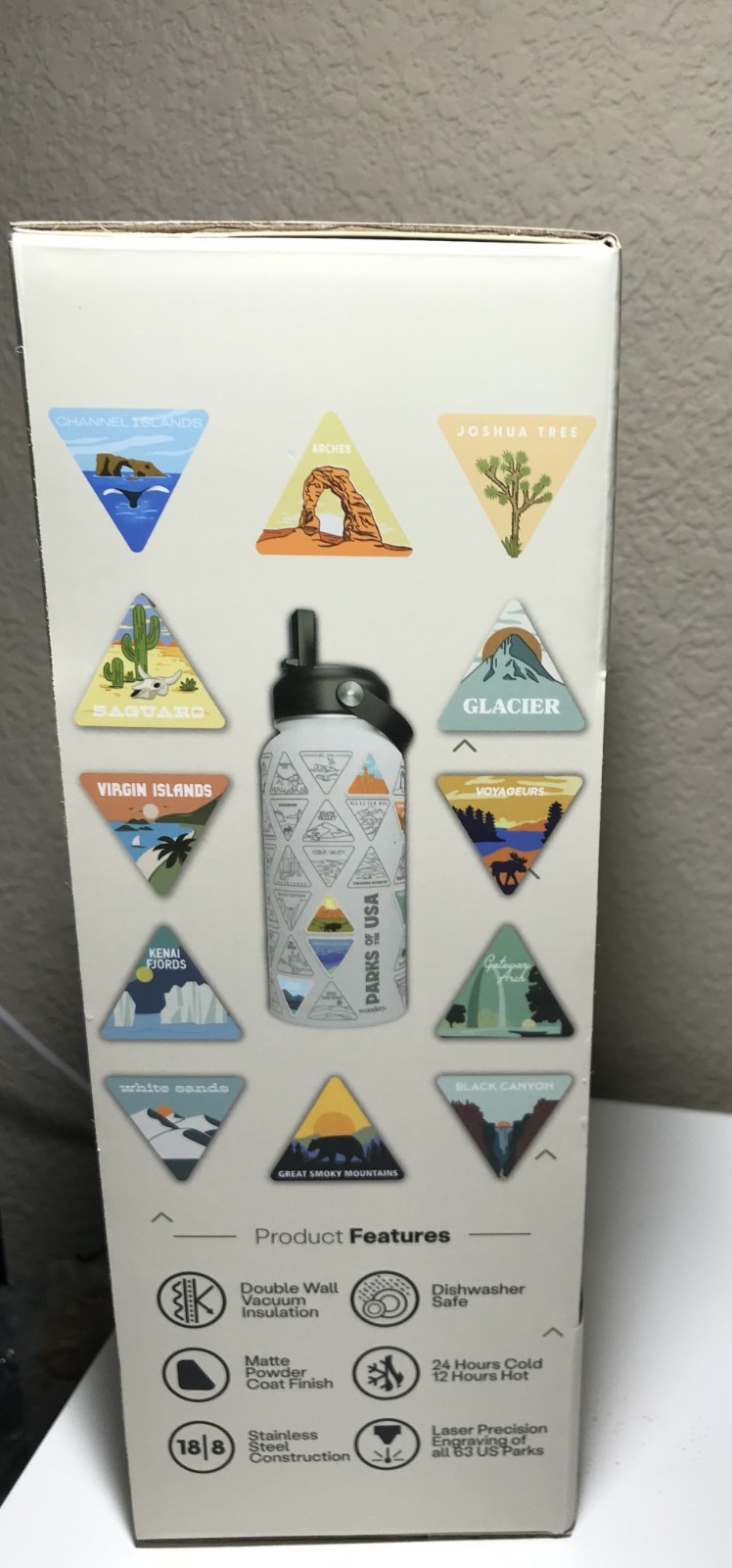The Original Parks of the USA Bucket List 32 oz Water Bottle WHITE