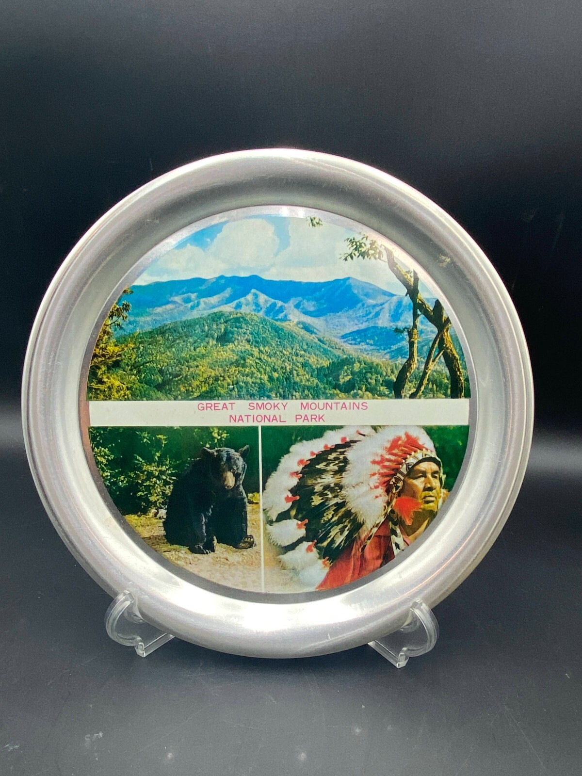 Vintage Souvenir Aluminum Tray ~Great Smoky Mountains National Park ~ Cherokee