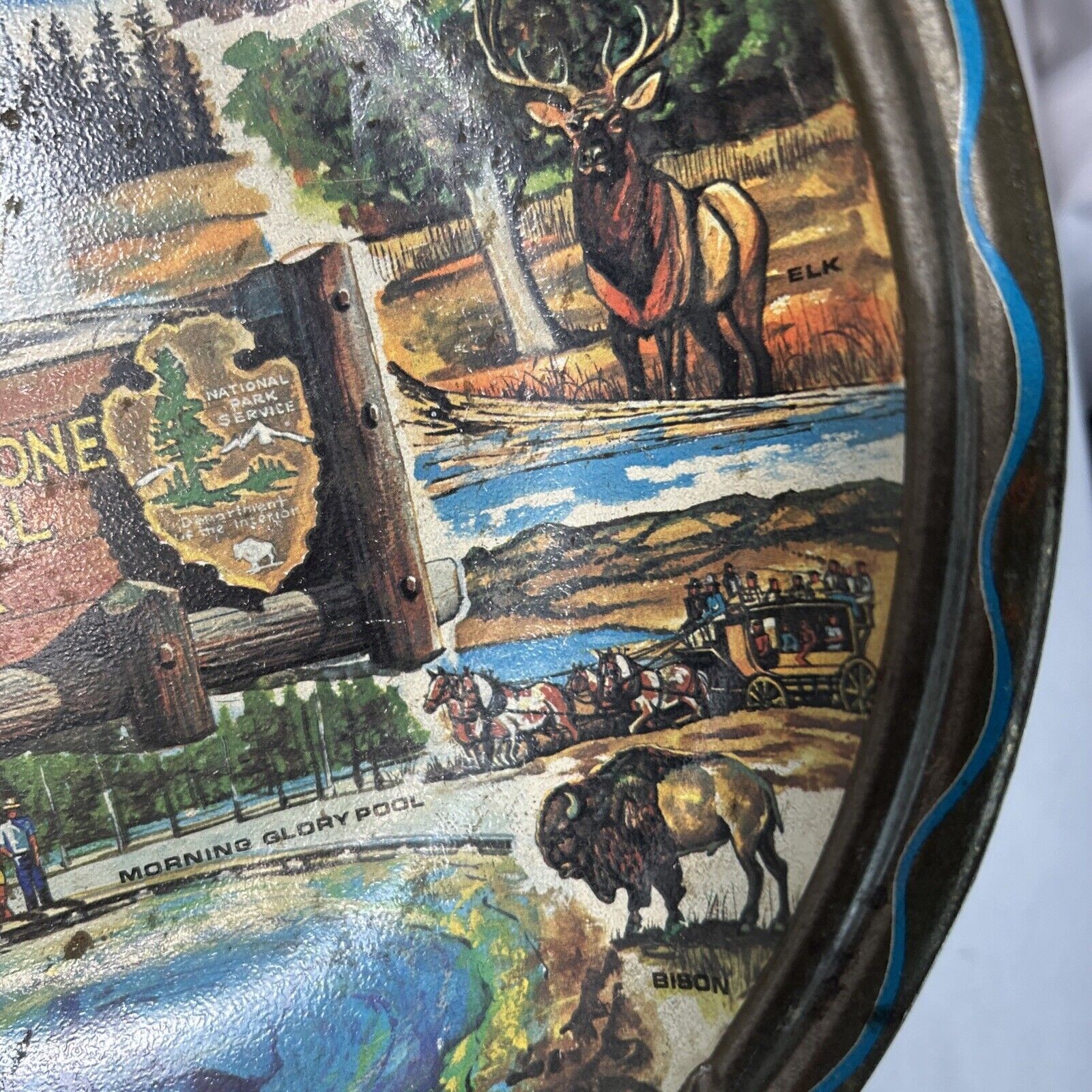 1960’s Yellowstone National Park Metal Tin Serving Tray Artist Ken Haag Souvenir