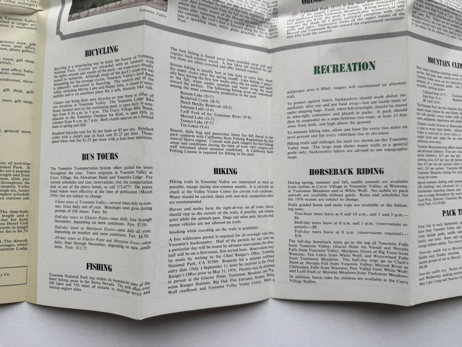 1977 Guide to Yosemite National Park Fold Out Map AAA
