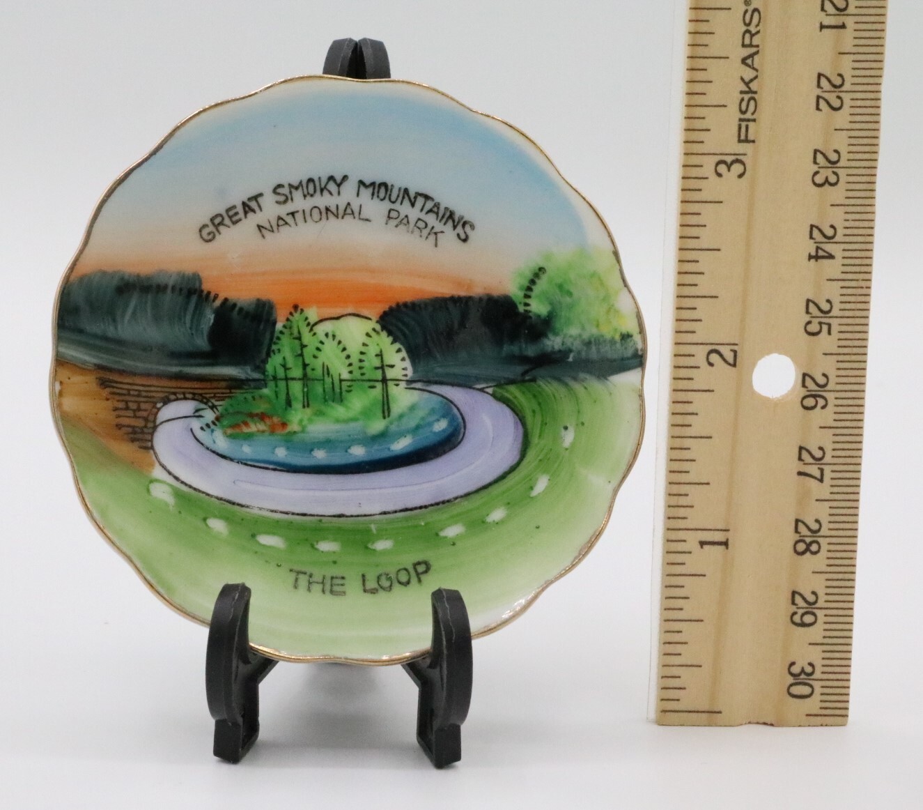 Nico Japan Miniature Great Smoky Mountains Cup Saucer Vtg Hand painted Souvenir