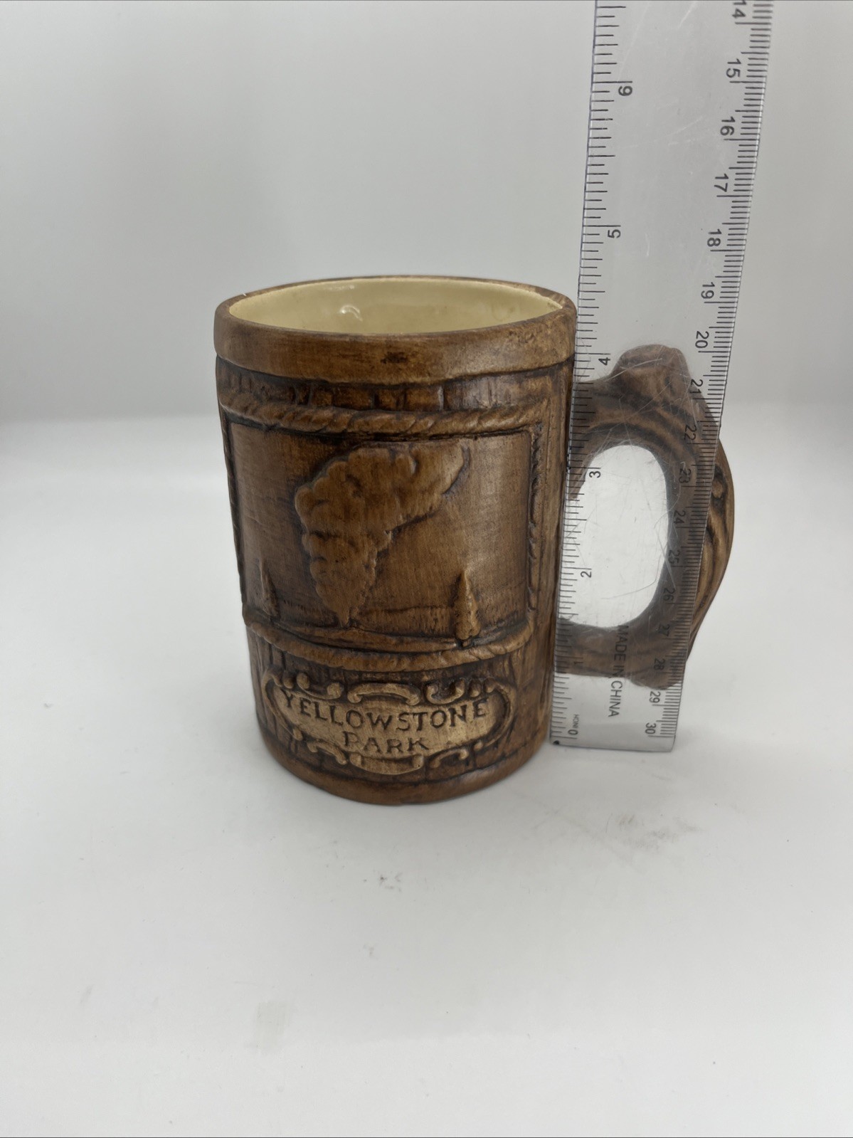 Vintage 1970’s Yellowstone National Park Geyser On Faux Wood Ceramic Mug