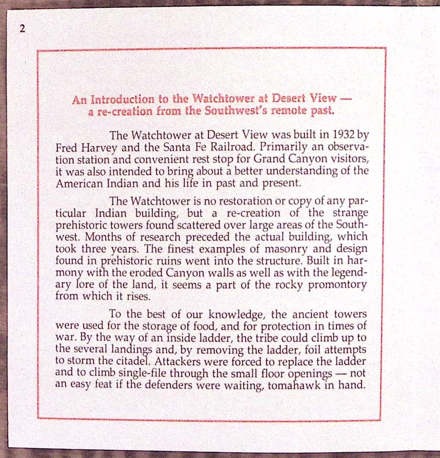 1960s-70s FRED HARVEY THE WATCHTOWER GUIDE GRAND CANYON NATIONAL PARK AZ Z6181
