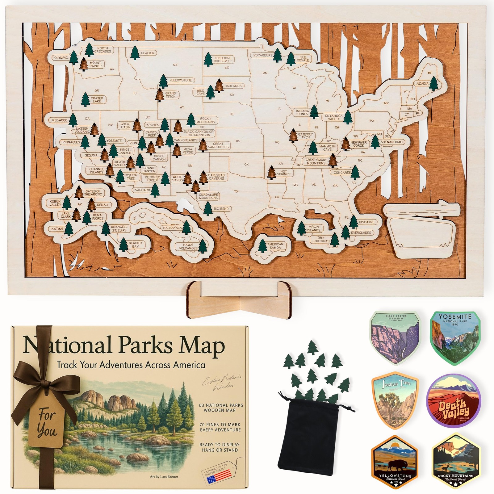 National Parks Map – USA Travel Tracker with Checklist, Pins & Stickers –