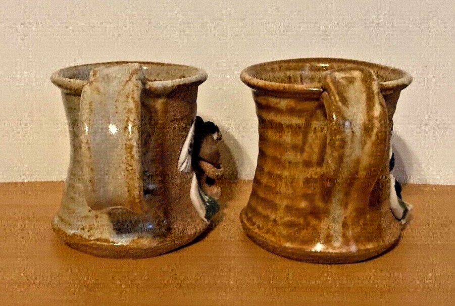 2 Yellowstone Park Souvenir Cups with Clay Ceramic Animal Figures