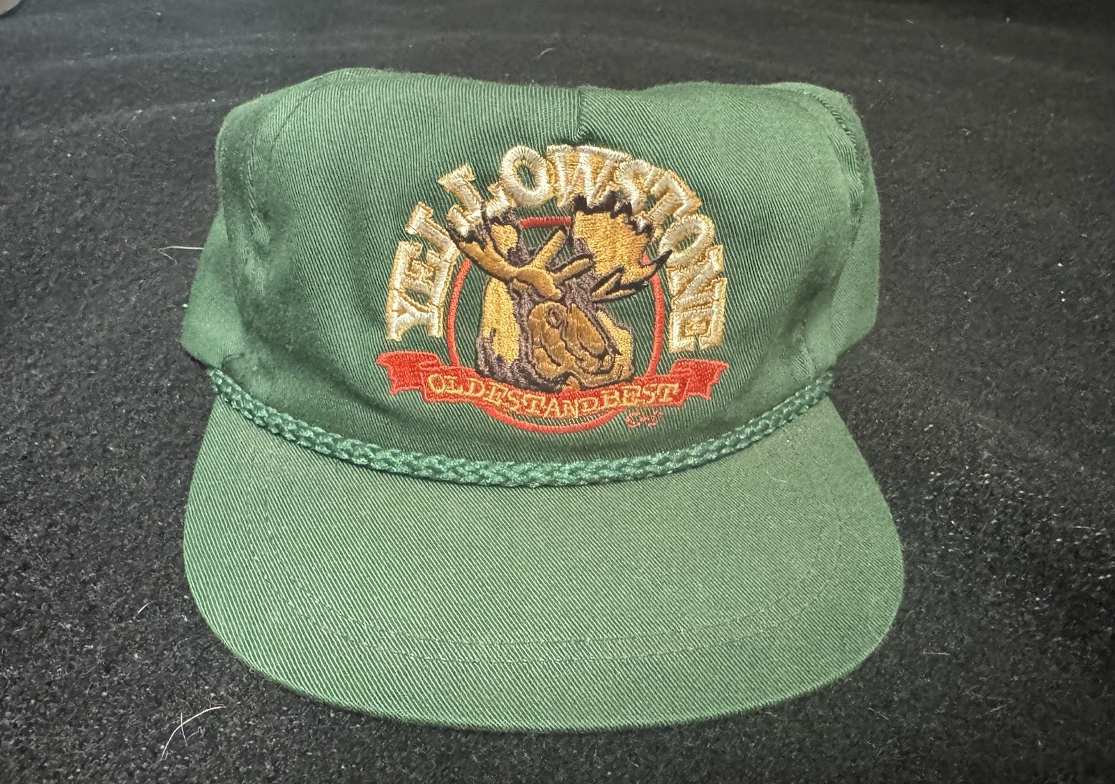 Vintage Yellowstone National Park Green Hat Embroidered Elk Adjustable Strap