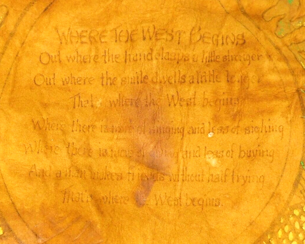 Vtg RARE Handcrafted Cowhide Yellowstone National Park Pillow Sham Poem Folk Art