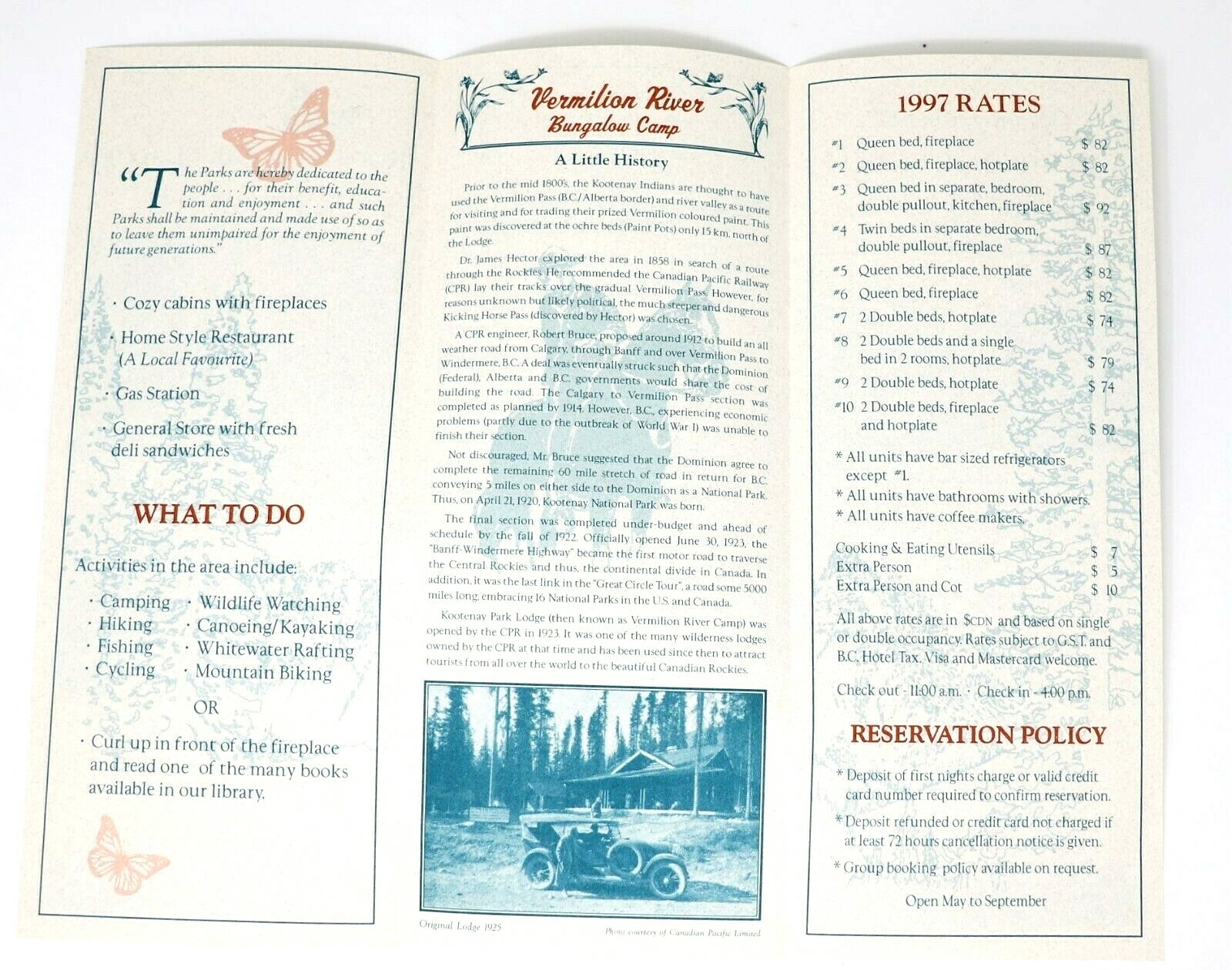 Vintage Kootenay Park Lodge British Columbia Canada Brochure & Map