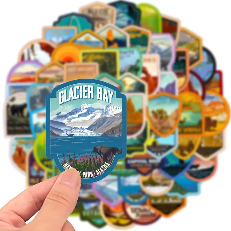 63 Pack American National Park Vinyl Stickers Durable Artistic Decals for Laptop