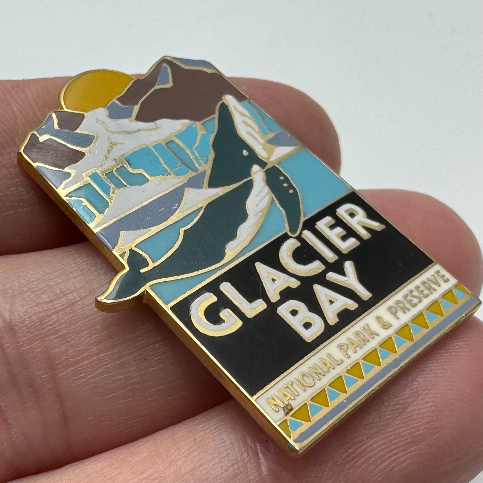 Glacier Bay National Park Preserve Lapel Pin Alaska Whale Scenic Enamel