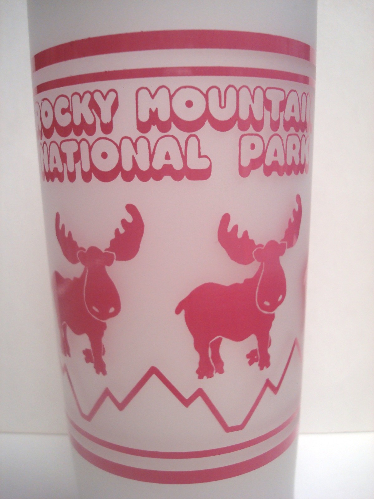 Rocky Mountain National Park Frosted Glass Rose Pink Moose Highball Drink Vtg
