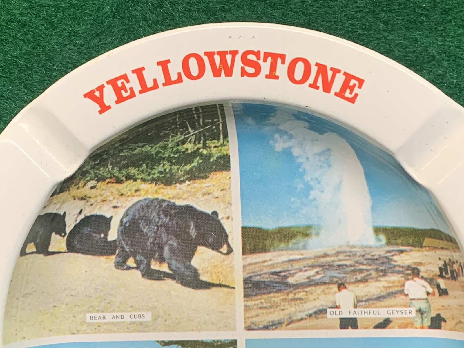 Vintage 5 1/2” Metal Tin Yellowstone National Park Souvenir Ashtray Hong Kong