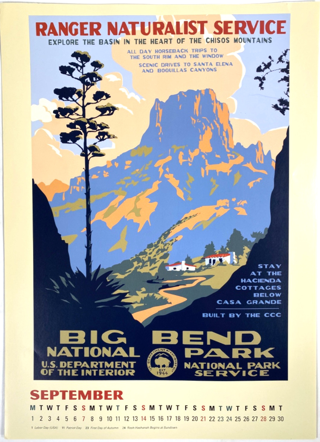 2014 BIG BEND NATIONAL PARK calendar poster print WEST TEXAS TOURIST ATTRACTION