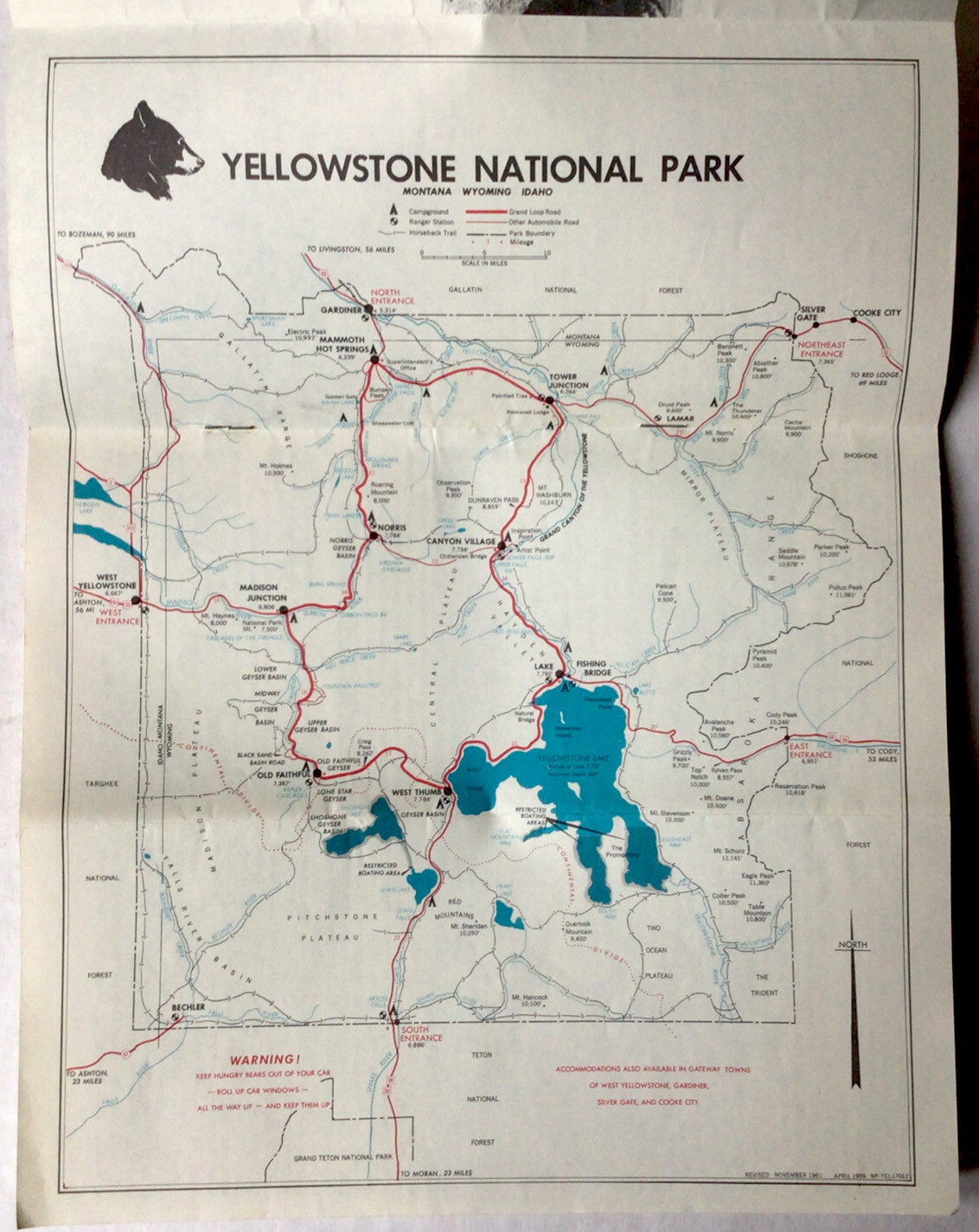 1962 Yellowstone National Park Travel Guide Brochure Booklet Map #2