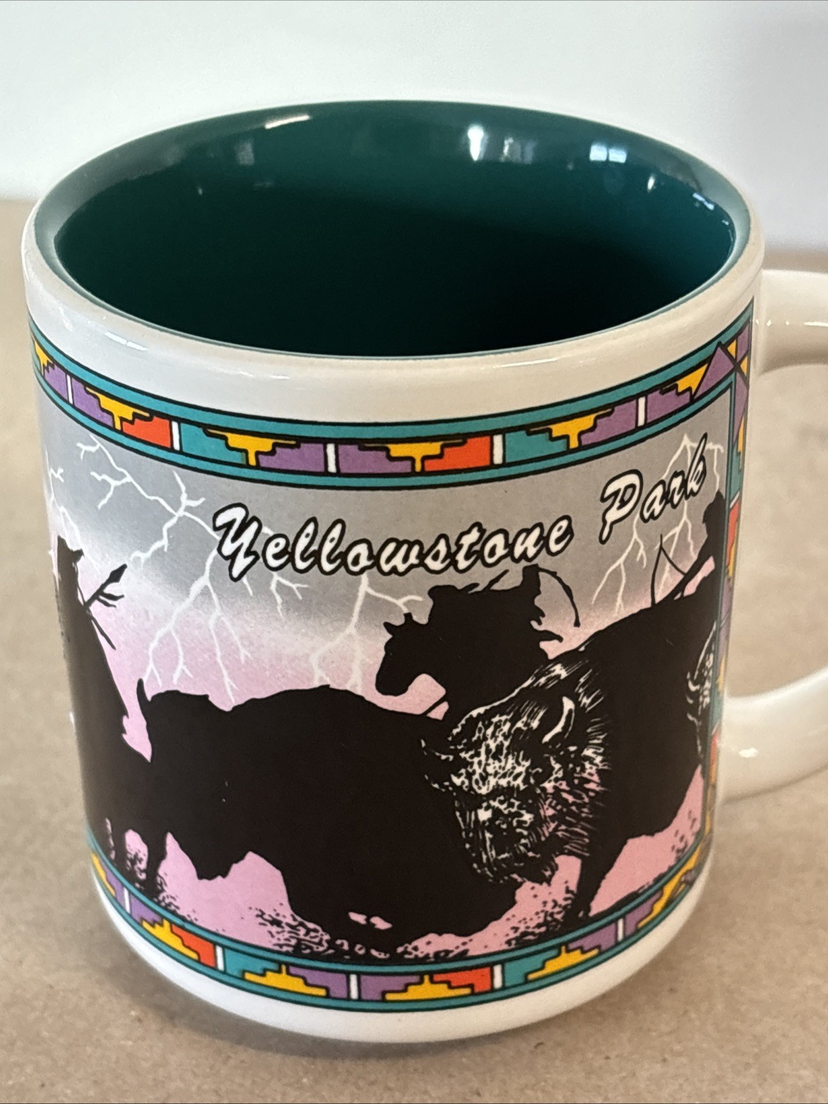 2 Vintage 1992 Yellowstone Park Coffee Mugs Buffalo Southwestern Outdoors
